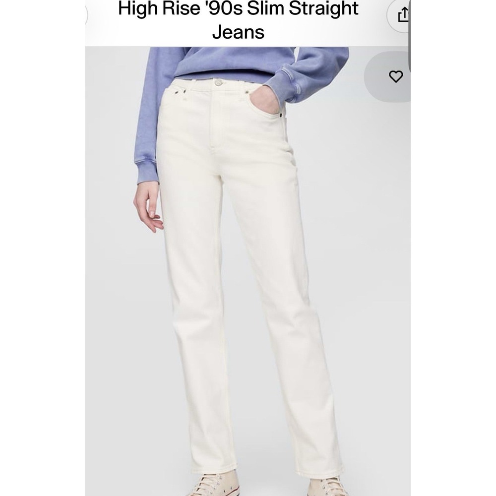 New GAP 90s Straight High Rise Jeans Off White Corduroy Womens 27 4 Petite